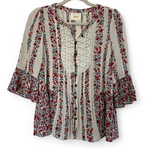 Anthropologie Maeve Hiver Floral Lace Button Up Blouse Ivory Women’s Sz 4